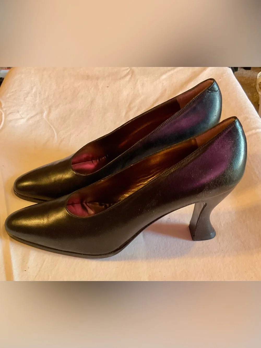 Vintage Anne Klein Couture Black Leather Pumps 7 Narrow